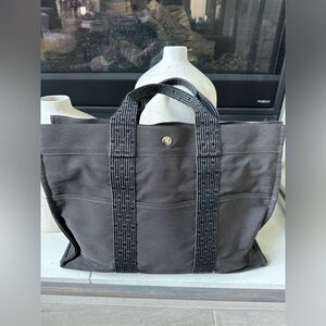 HERMES Toile Fourre Tout MM Grey Black